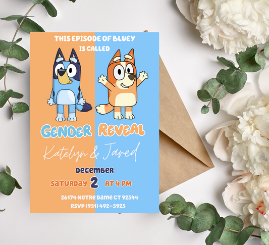 Bluey or Bingo? Gender Reveal Invitation – Editable Bluey & Bingo Party Invite Template – For Real Life!