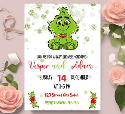 Grinch Winter Baby Shower Invitation | Christmas Baby Shower | Editable Template