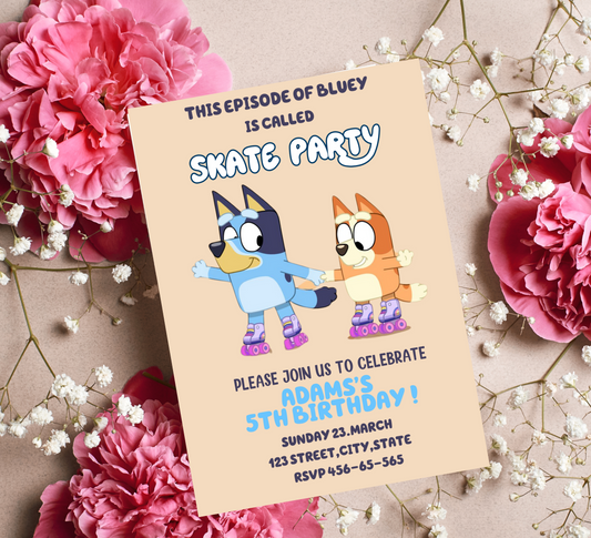 Bluey Roller Skating Birthday Invitation | Skating Rink Party Invite | Editable Canva Template | Fun Bluey Birthday Invitation