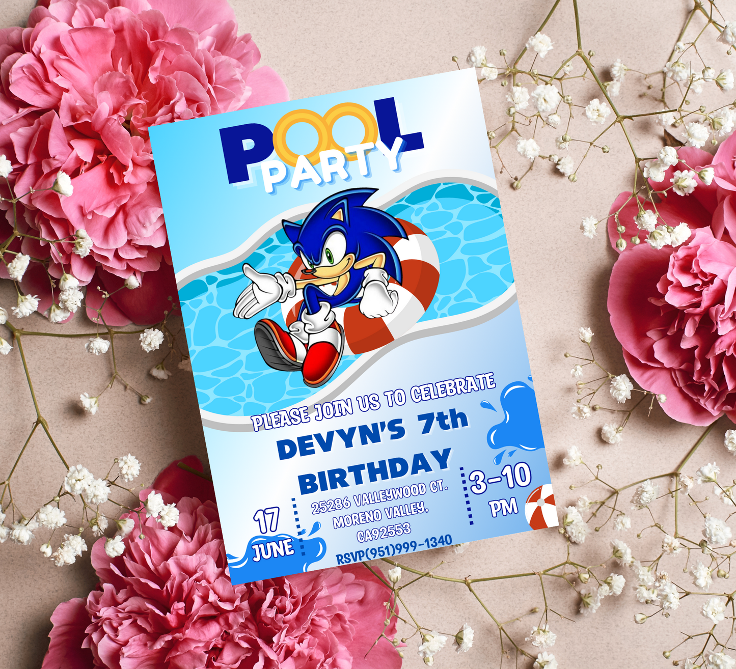 Sonic & Shadow Pool Birthday Invitation | Summer Splash Party | Editable Digital Template