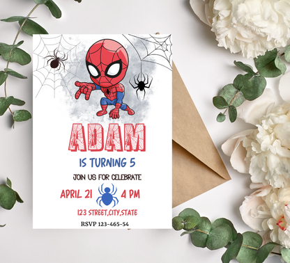 Spider-Man Birthday Invitation | Kids Superhero Party | Editable Canva Template