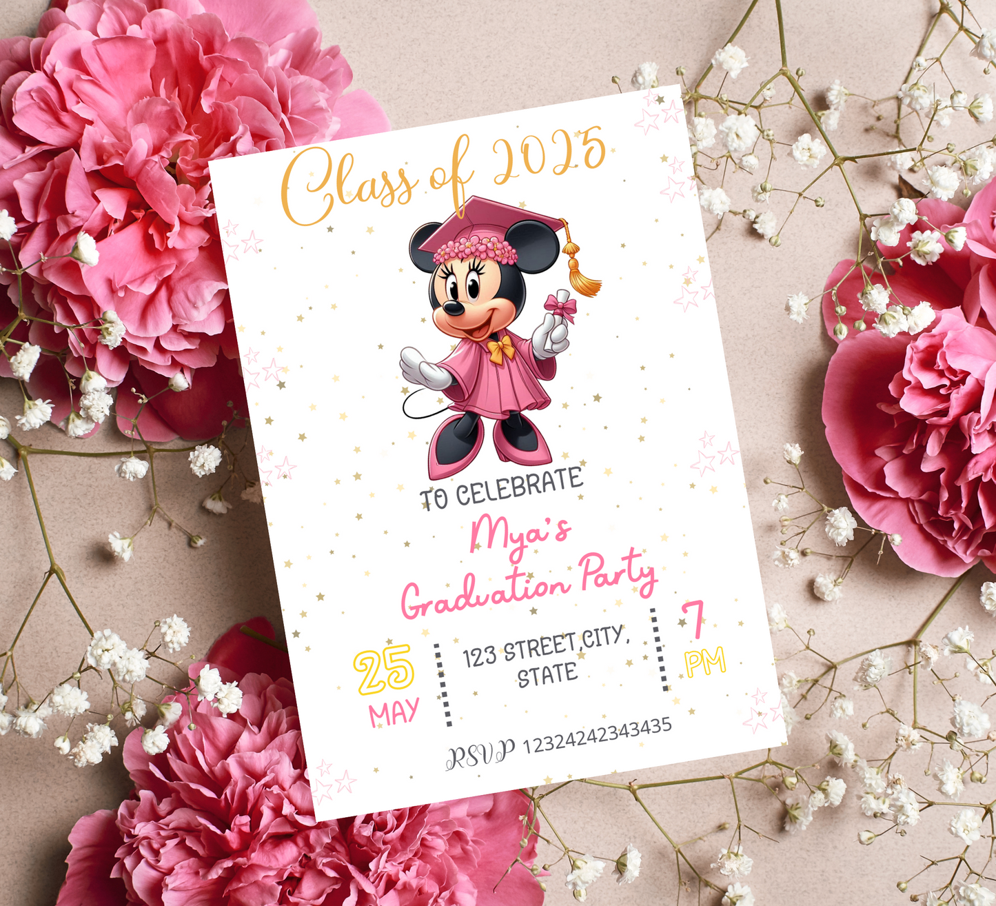 Minnie Mouse Graduation Invitation | Kindergarten & School Graduation Invite | Editable Canva Template | Pink Minnie Party Printable