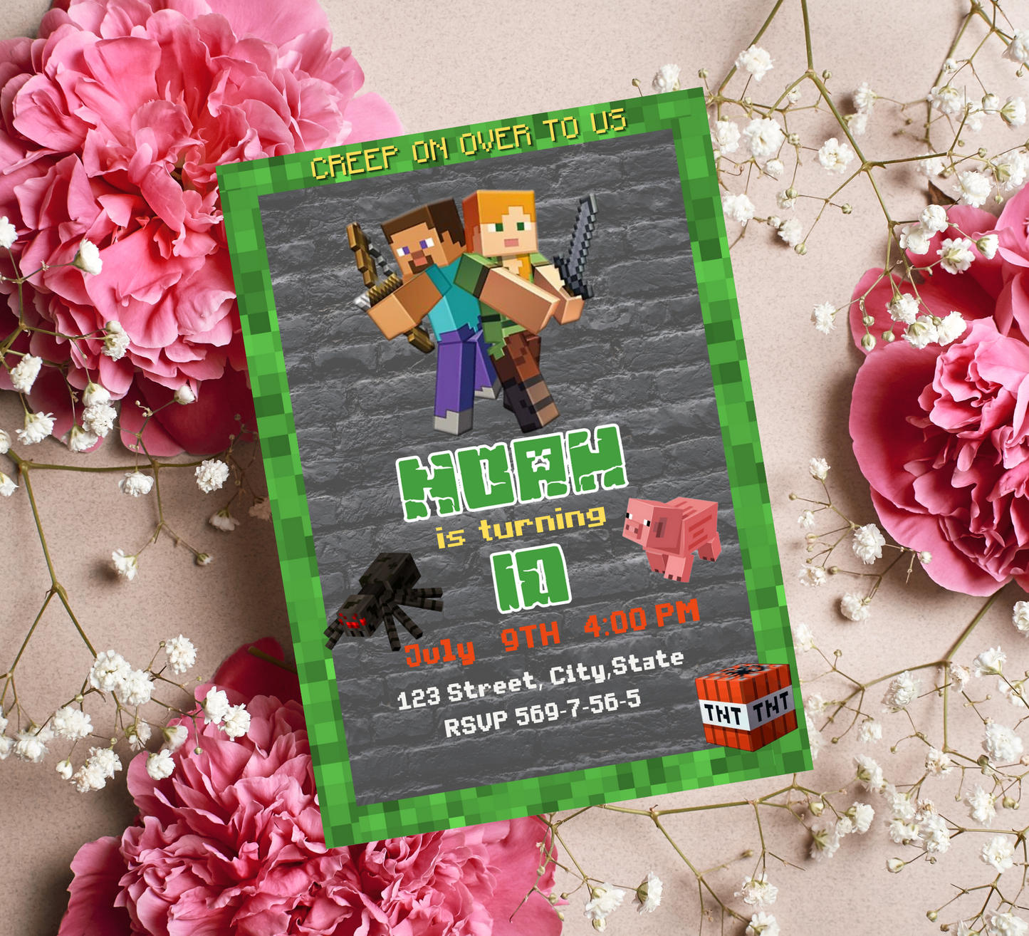 Minecraft Kids Birthday Invitation | Pixel Game Party Invite | Editable Digital Template
