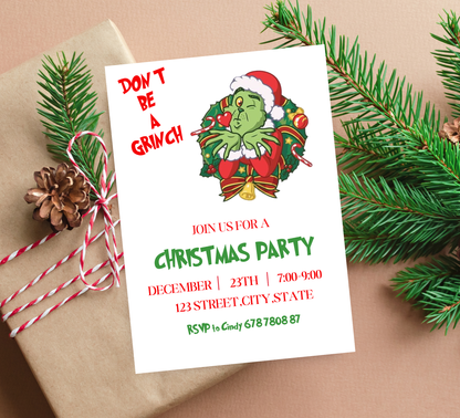 Grinchmas Christmas Party Invitation | Fun Holiday Celebration Invite | Editable Template