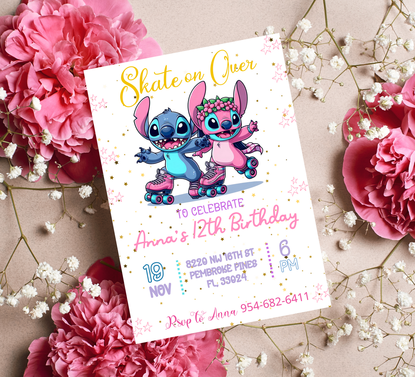 Lilo & Stitch Roller Skating Invitation | Retro Roller Disco Party Template Editable Canva Template | Stitch on Wheels Birthday Invite