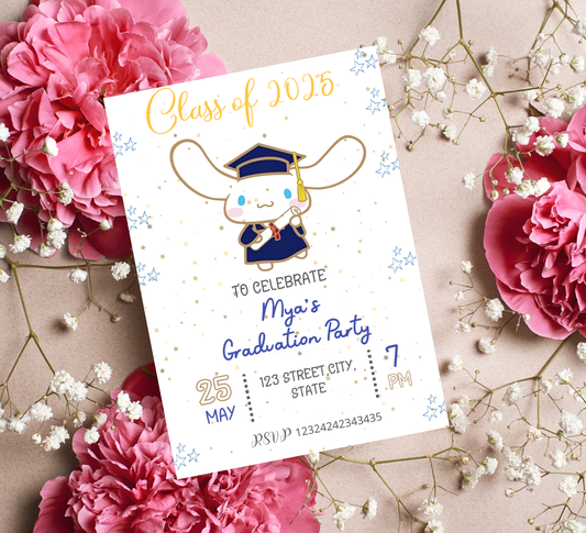 Cinnamoroll Kawaii Graduation Invitation | Kindergarten & School Invite | Editable Canva Template | Cute Aesthetic Class