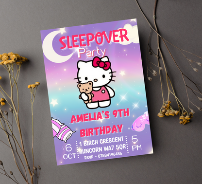 Hello Kitty Purple Slumber Party Invitation | Editable Girls Sleepover Invite | Kawaii Nighttime Sleepover Birthday Invitation | Printable Template