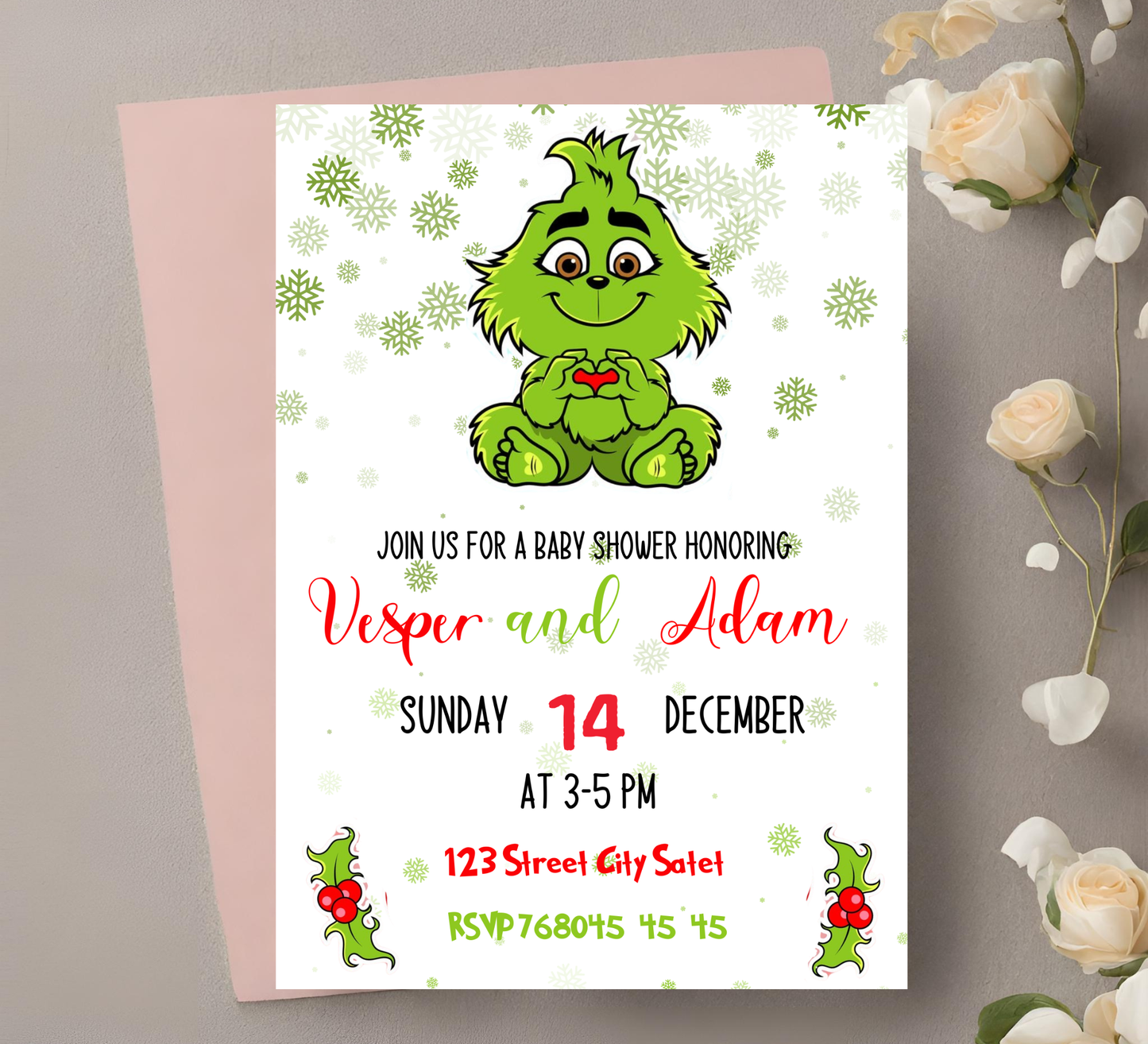 Grinch Winter Baby Shower Invitation | Christmas Baby Shower | Editable Template