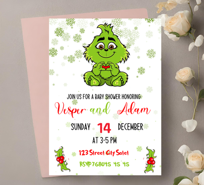 Grinch Winter Baby Shower Invitation | Christmas Baby Shower | Editable Template