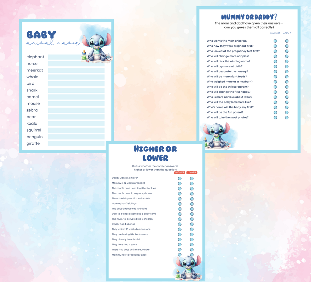 Stitch Baby Shower Games Bundle – Editable Canva Template | Vesper ...