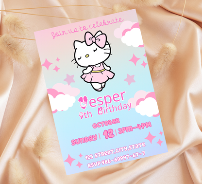 Hello Kitty Ballet Pastel Birthday Invitation | Kawaii Ballerina Party | Editable Template