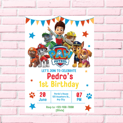 Paw Patrol Birthday Invitation | Kids Rescue Party Invite | Editable Canva Template | Printable Puppy Patrol Birthday Card