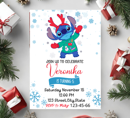 Stitch Christmas Birthday Winter Invitation | Holiday Party Invite | Editable Template