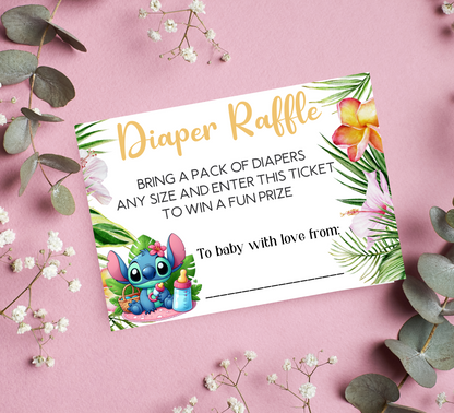Stitch & Angel Baby Shower Games Bundle | Diaper Raffle Card & Book Request | Editable Canva Template | Stitch Gender Reveal Decor | Printable Lilo & Stitch Baby Shower Insert