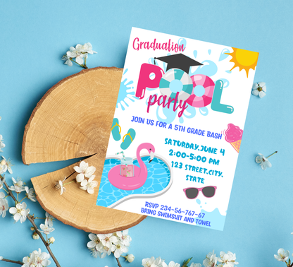 Graduation Pool Party Invitation 🎉💦 | Kindergarten & School Graduation | Summer Swim Party Invite