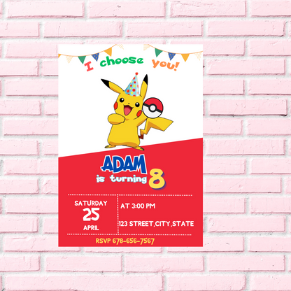 Pikachu Red Birthday Invitation | Pokémon Party Invite | Editable Canva Template | Printable Kids Birthday Invitation