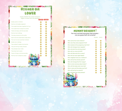 Stitch Baby Shower Tropical Ohana Games Bundle | Printable Hawaii Party Games| Editable Canva Template | Ohana Means Family Baby Shower Activities | Tropical Puppy & Angel Game Set