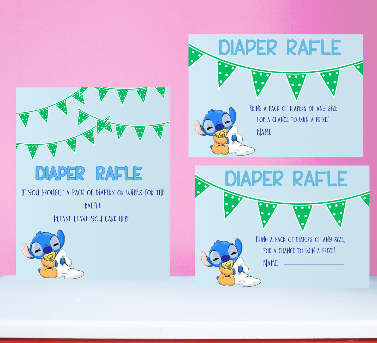 Stitch Gender Reveal Blue & Pink Wipper Raffle Sign + Tickets 💙💗 | Baby Shower Game | Editable Template