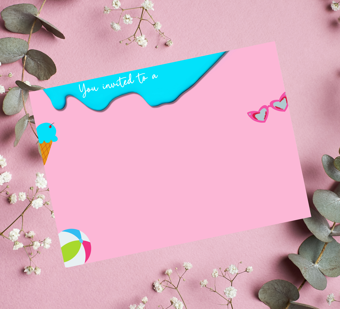 Minnie Mouse Pink Pool Birthday Invitation | Kawaii Swim Party Invite | Editable Canva Template