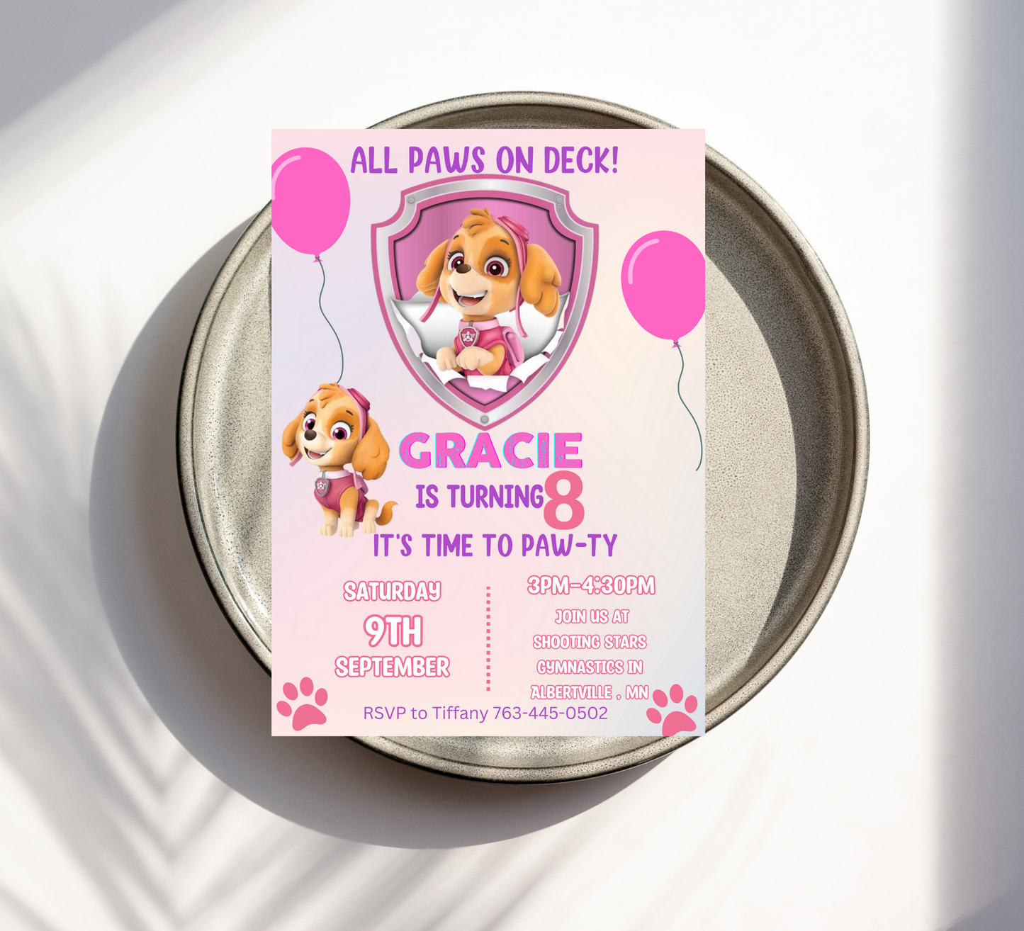 Paw Patrol Skye Pink Birthday Invitation | Editable Canva Template | Girls Paw Patrol Party Invite | Printable Kids Birthday Invitation