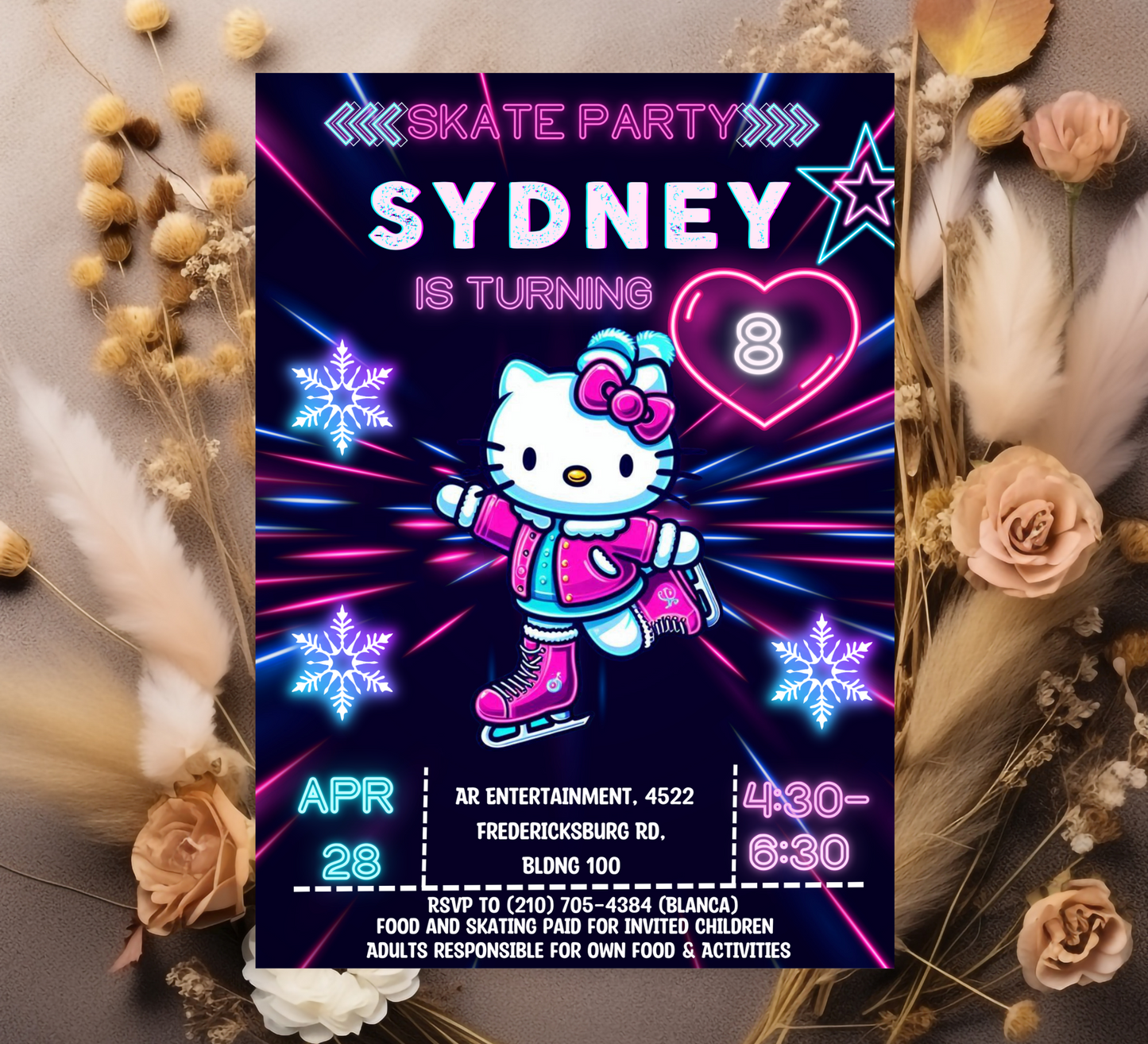 Hello Kitty Ice Skating Winter Birthday Invitation | Editable Canva Template | Kawaii Snow Party Invite | Printable Girls Birthday Invitation