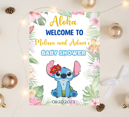 Stitch Baby Shower Welcome Sign 🌺🍼 | Aloha Tropical Hawaii Theme | Editable Template