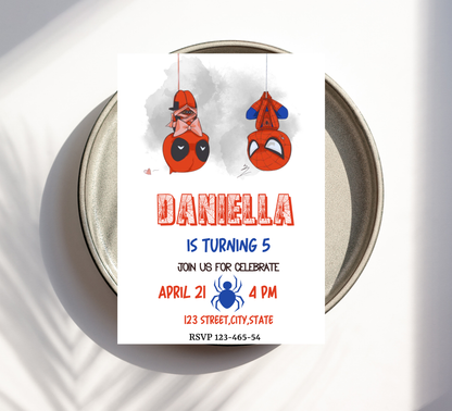 Spiderman & Deadpool Birthday Invitation | Superhero Comic Party | Editable Canva Template