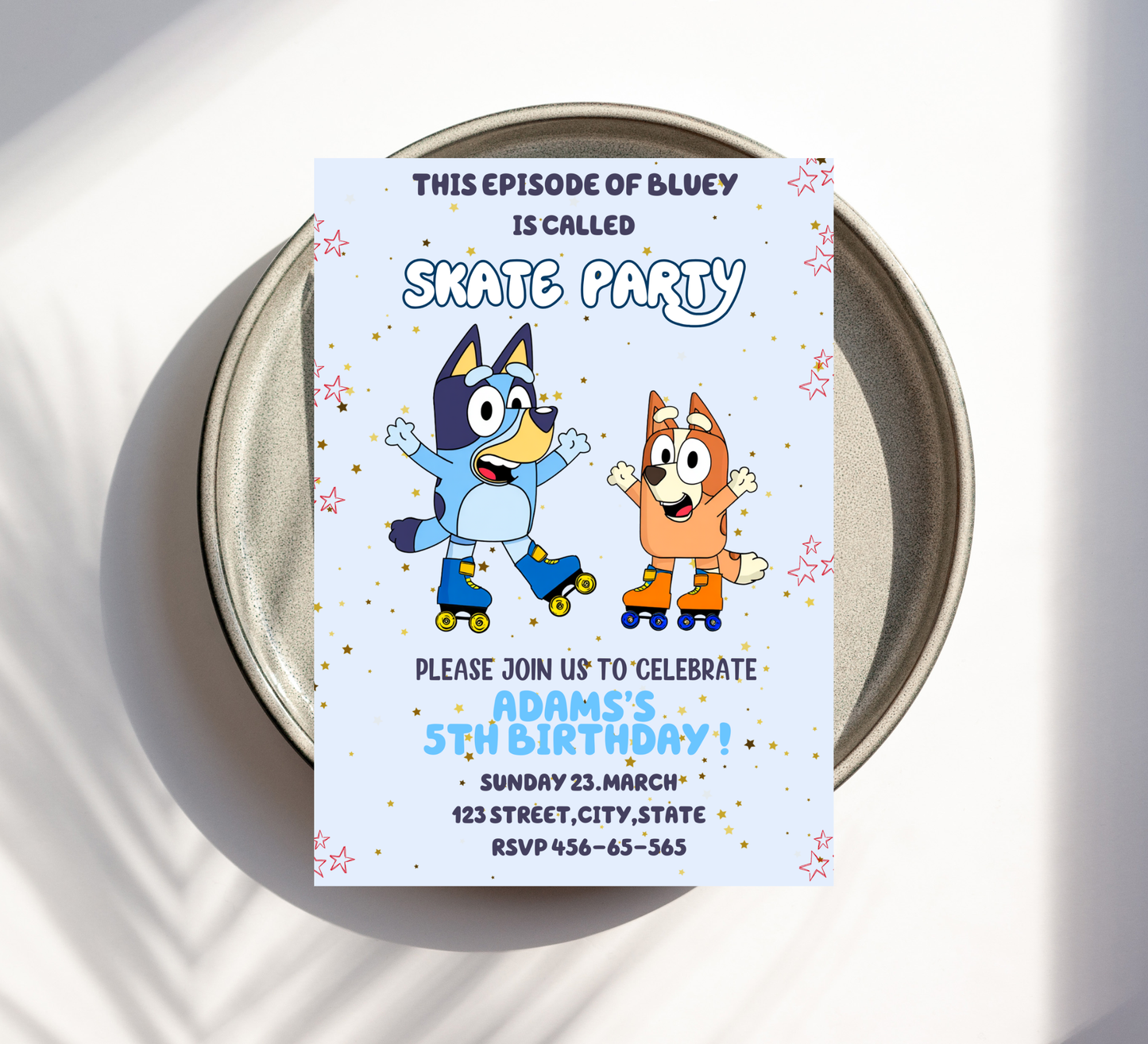 Bluey Roller Skating Birthday Invitation | Skating Rink Party Invite | Editable Canva Template | Fun Bluey Birthday Invitation