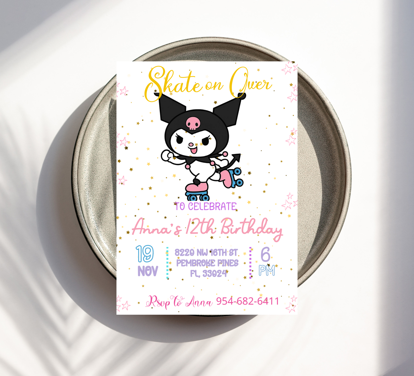 Kawaii Kuromi & Hello Kitty Roller Skating Birthday Invitation | Cute Skating Party | Editable Template