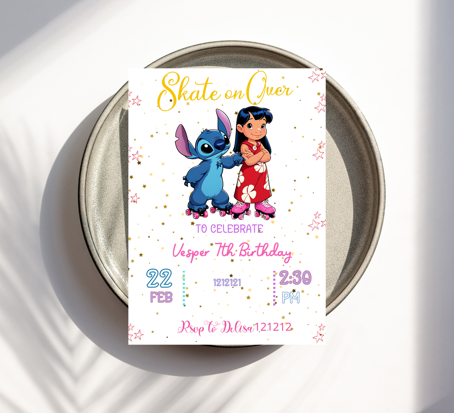 Lilo & Stitch Roller Skating Invitation | Retro Roller Disco Party | Editable Canva Template | Stitch on Wheels Birthday Invite