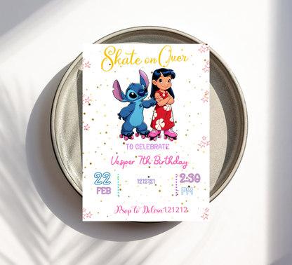 Lilo & Stitch Roller Skating Invitation | Retro Roller Disco Party | Editable Canva Template | Stitch on Wheels Birthday Invite
