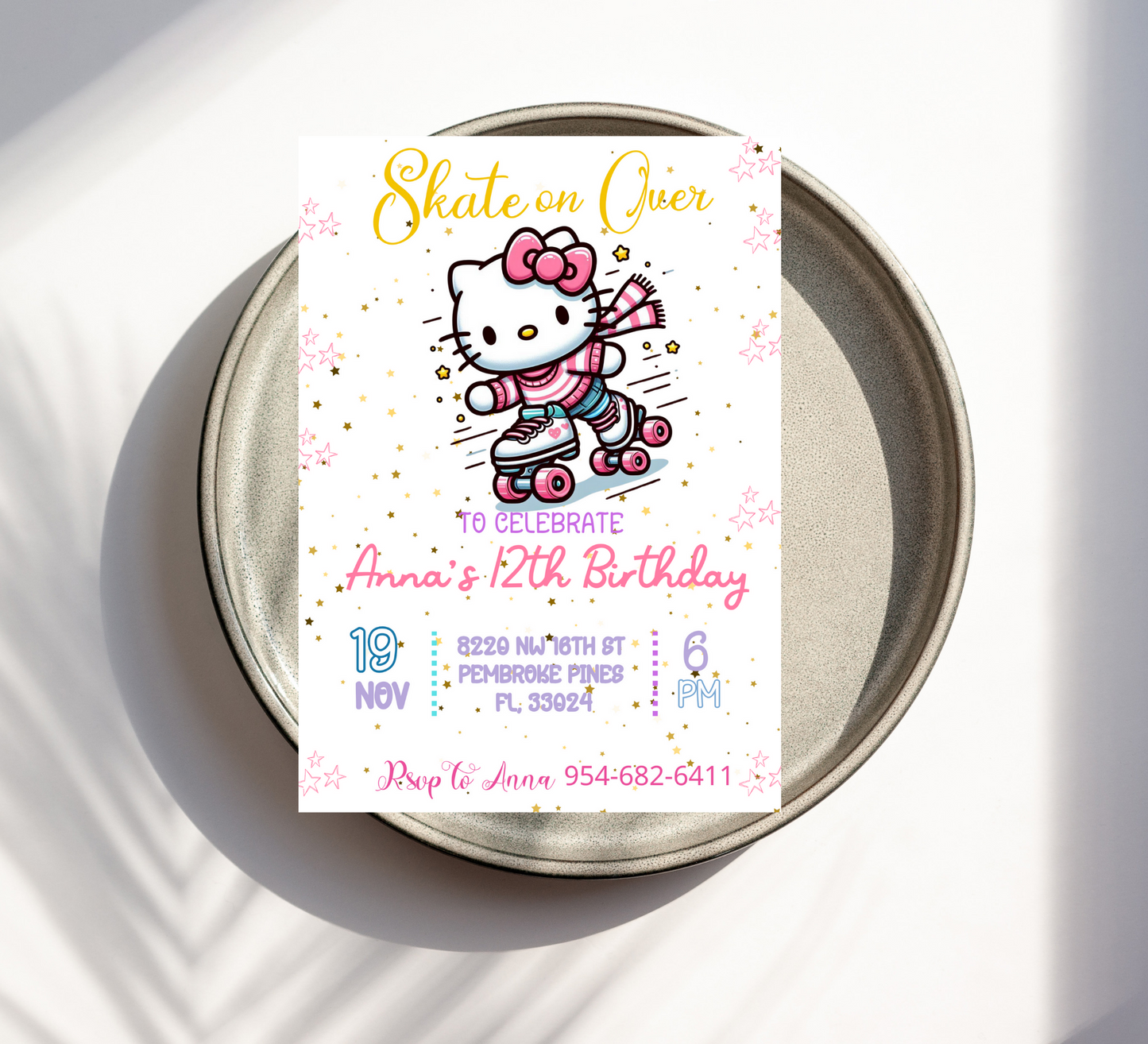 Hello Kitty Roller Skating Birthday Invitation | Editable Canva Template | Kawaii Skating Party Invite | Printable Girls Birthday Invitation