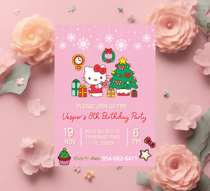 Hello Kitty & Friends Christmas Winter Birthday Invitation | Kawaii Holiday Party | Editable Template