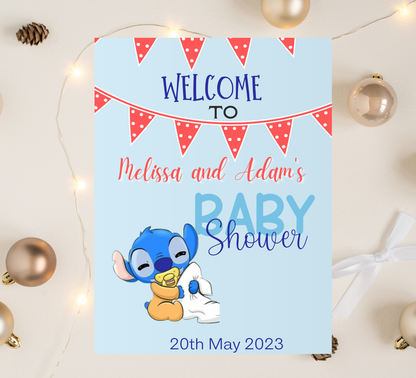 Stitch Blue Baby Shower Welcome Sign | Cute Baby Boy Welcome | Editable Template
