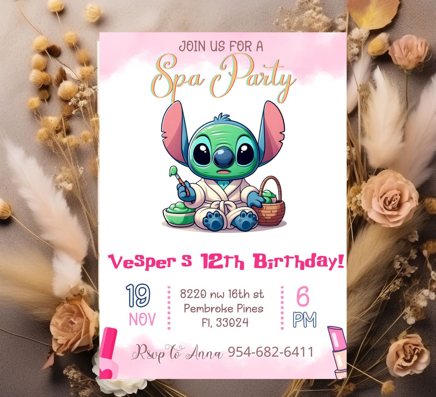 Stitch Sleepover Spa Pajamas Party Birthday Invitation | Kawaii Slumber Party Invite | Editable Canva Template | Cute Printable Kids Birthday