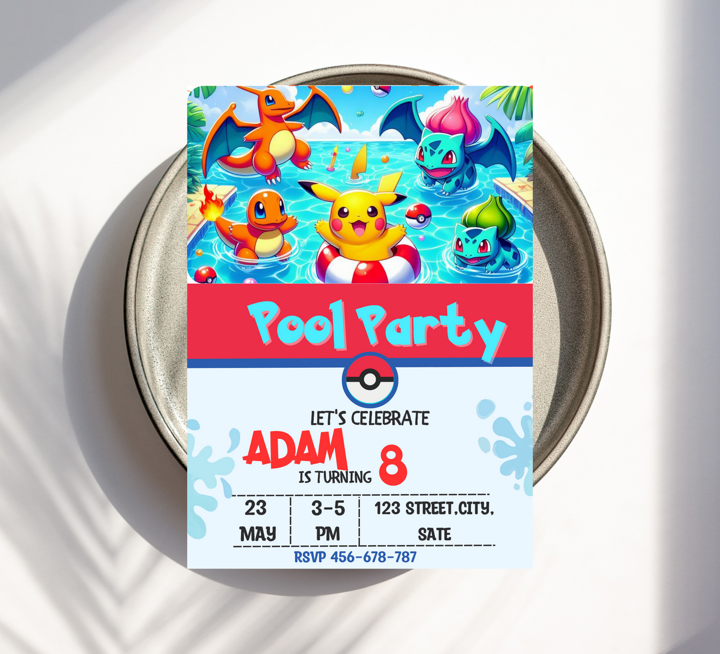 Pokémon Pool Party Birthday Invitation | Summer Splash Invite | Editable Digital Download