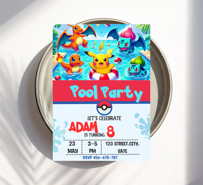 Pokémon Pool Party Birthday Invitation | Summer Splash Invite | Editable Digital Download