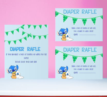 Stitch & Angel Baby Shower Games Bundle | Diaper Raffle Sign & Cards | Editable Canva Template