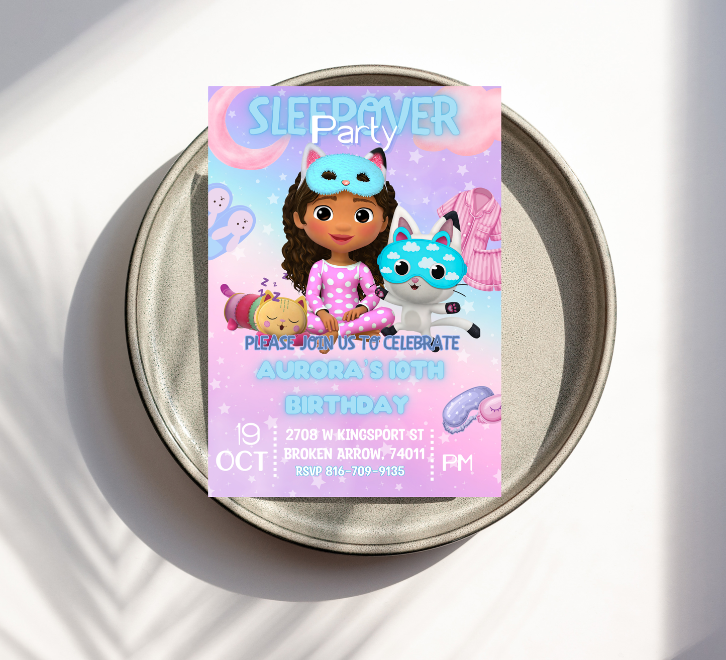 Gabby’s Dollhouse Sleepover Birthday Invitation | Slumber Party Invite | Editable Canva Template | Kawaii Pajama Party Printable