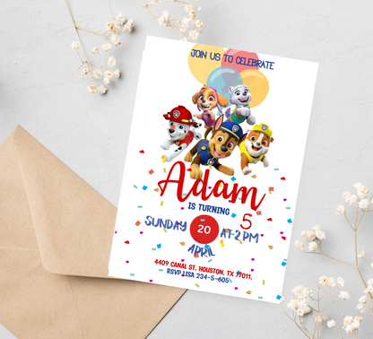Paw Patrol Birthday Invitation | Kids Rescue Party Invite | Editable Canva Template | Printable Puppy Patrol Birthday Card