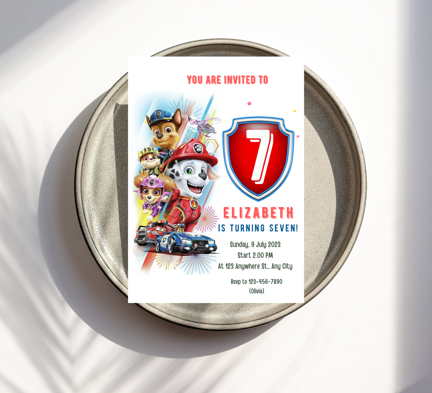 Paw Patrol Red Birthday Invitation | Fire Rescue Party Invite | Editable Template