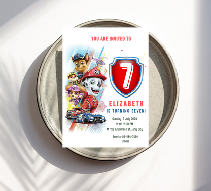 Paw Patrol Red Birthday Invitation | Fire Rescue Party Invite | Editable Template