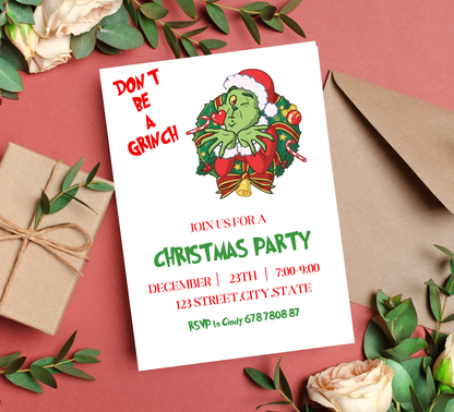 Grinchmas Christmas Party Invitation | Fun Holiday Celebration Invite | Editable Template
