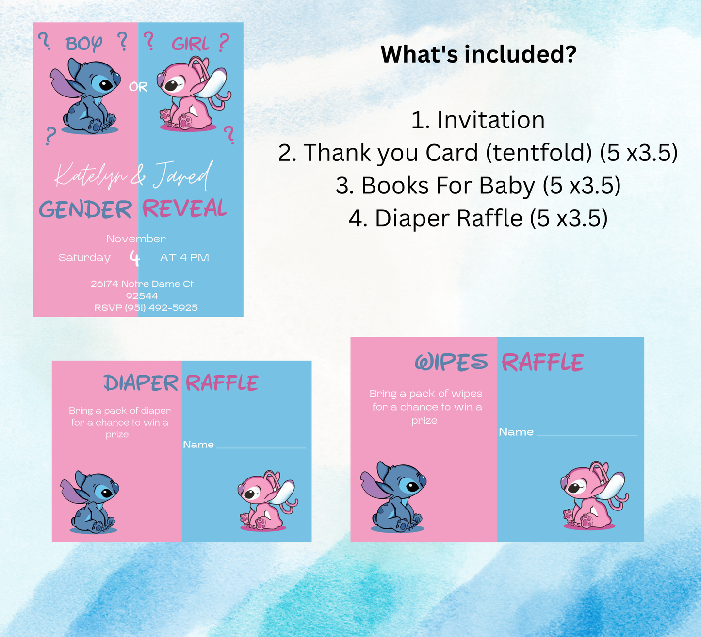 Stitch Gender Reveal Website Template with RSVP | Editable Canva