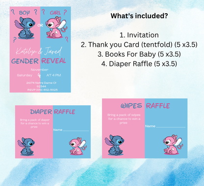 Stitch Gender Reveal Website Template with RSVP | Editable Canva