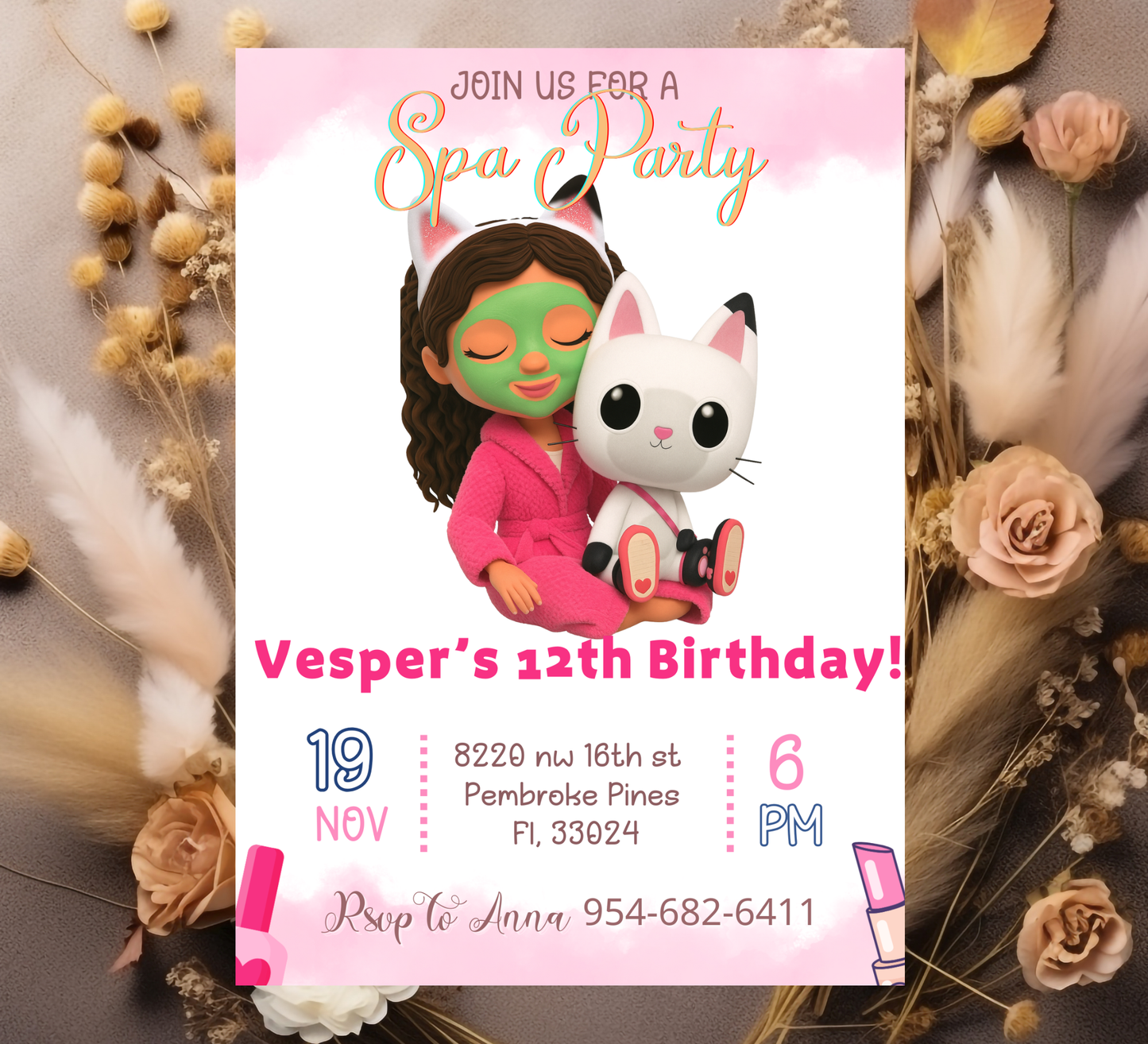 Gabby’s Dollhouse Spa Sleepover Invitation | Slumber Party Invite | Editable Canva Template | A-Meow-Zing Pampering Bash