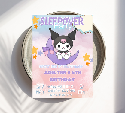 Kuromi Kawaii Sleepover Birthday Invitation | Cute Slumber Party Invite | Editable Canva Template | Pastel Goth Pajama Party Printable