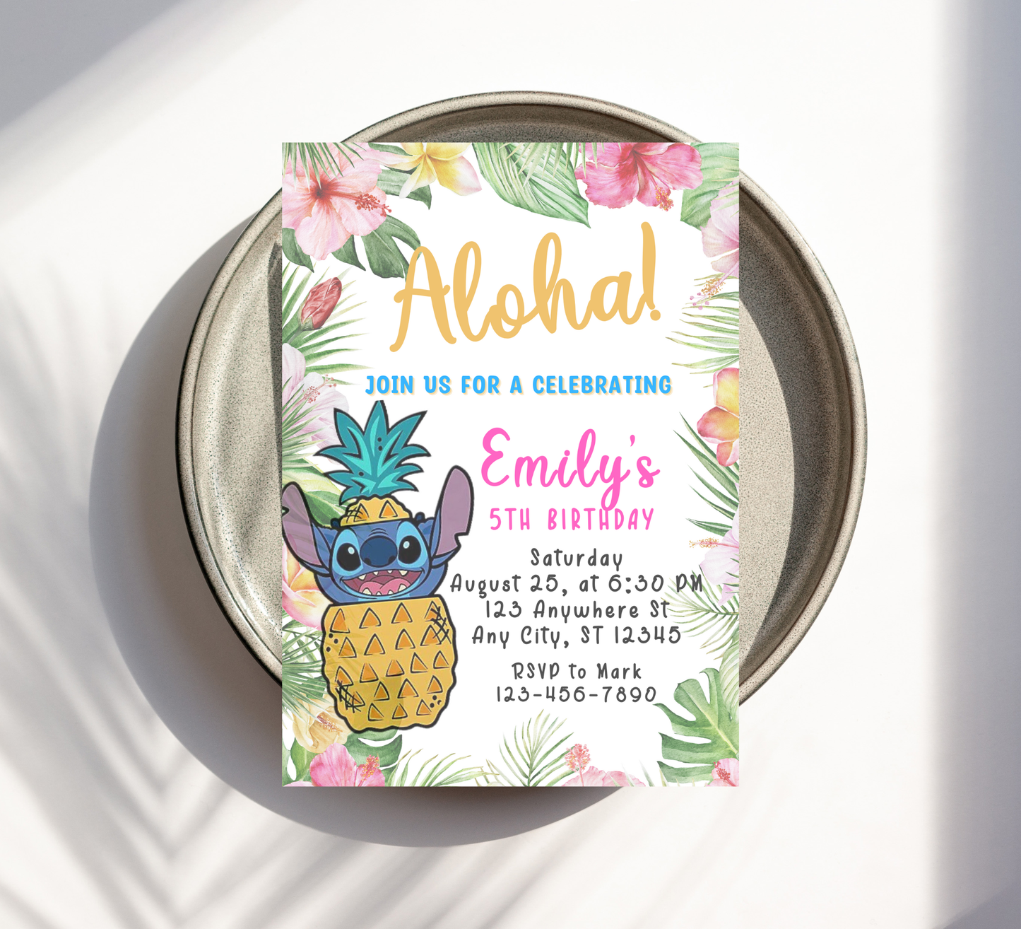 Stitch Aloha Tropical Hawaii Birthday Invitation | Luau Party Invite | Editable Template