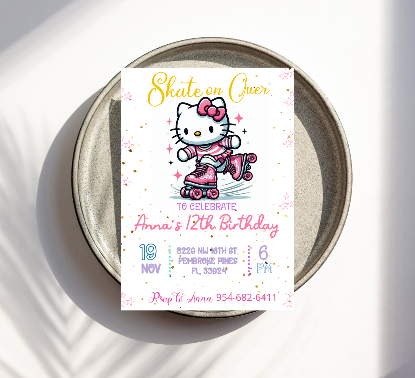Hello Kitty Kawaii Roller Skating Birthday Invitation | Cute Skating Party | Editable Template