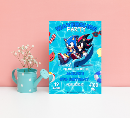 Sonic the Hedgehog & Shadow Waterslide Pool Birthday Invitation | Editable Canva Template | Kids Summer Party Invite | Printable Birthday Invitation